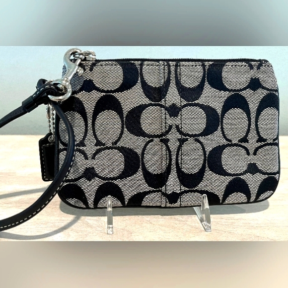 Coach Logo Fabric Wristlet with Leather & Silvertone Metal Trim  Like Ne… - Picture 1 of 8